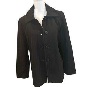 Anne Klein Wool Blend Pea Coat Womens Large Black Single Breasted Classic Jacket
